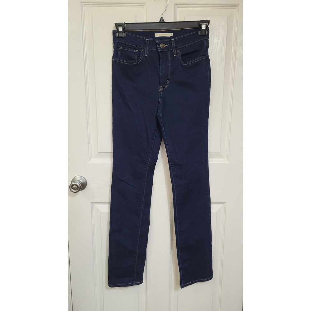 Levis 724 High Rise Straight Jeans Dark Wash Indigo Blue 28x30 Stretch Denim